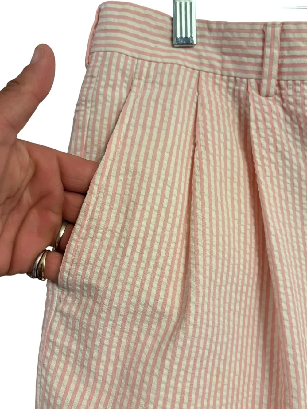 Berle Pink/White Pleated  Striped Seersucker Mens Shorts sz 34”
